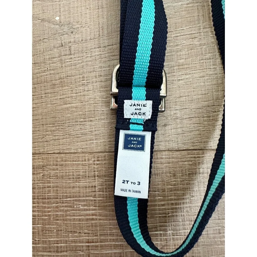 Janie & Jack Boys Nylon D-Ring Belt 2T-3 Navy & Teal Striped Design